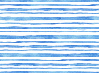 watercolor seamless pattern with blue horizontal stripes. hand drawing