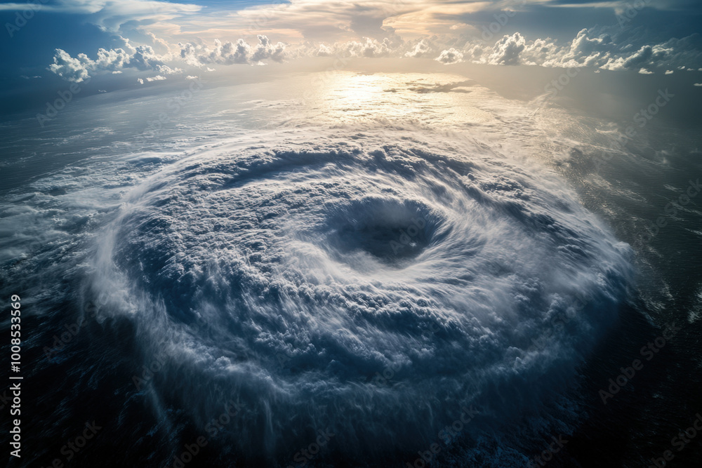 Powerful hurricane is developing over a vast ocean, its eye clearly ...