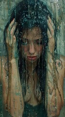 Poster - Woman in the Rain - A Study in Melancholy and Beauty