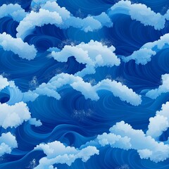 Sticker - Elegant Blue and Silver Wave Pattern Design