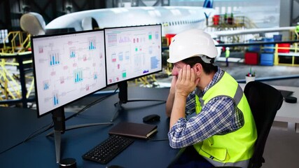 Poster - Sad Frustrated Service Man At Aircraft Hangar