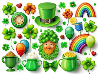 Wall Mural - Festive Clip Art Collection for St. Patrick's Day Celebrations and Decorations in Vibrant Colors