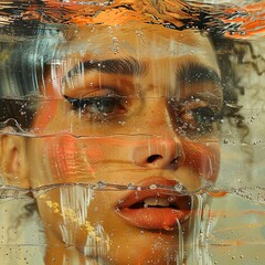 Wall Mural - Woman's Face Underwater: A Surreal Portrait