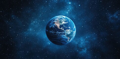 Wall Mural - earth with a blue, starry sky background.