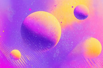 Poster - Abstract circular design with a textured grainy purple, pink, and yellow backdrop featuring geometric forms and noise-like textures