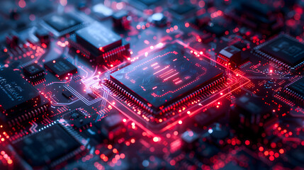Poster - The newest chip, accelerator, quantum computer processor, illustration. photonic light processor of the future