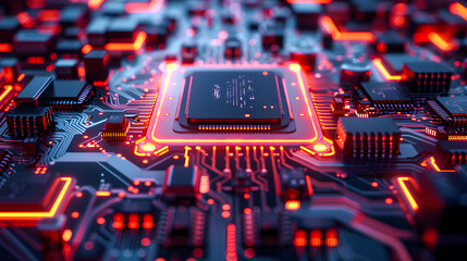Poster - The newest chip, accelerator, quantum computer processor, illustration. photonic light processor of the future