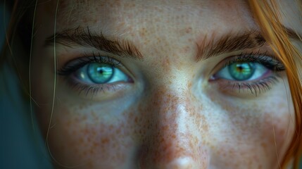 Poster - Close Up Portrait of Woman with Green Eyes and Freckles