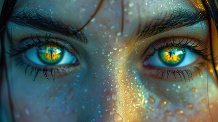 Wall Mural - Close-Up Portrait of a Woman's Eyes with Water Drops