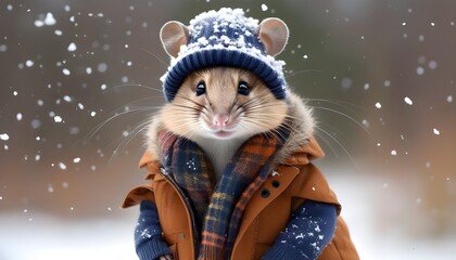 Wall Mural - Winter Fashion Runway Featuring Trendsetting Mice in the Wild