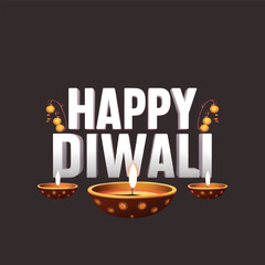 Poster - Free Vector Happy Diwali Festive Typography with  Elements  generative ai 