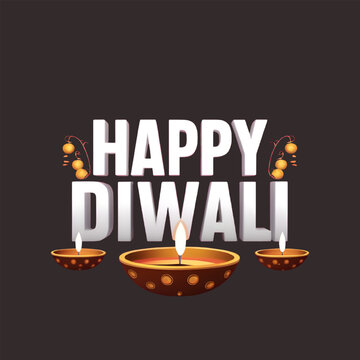Free Vector Happy Diwali Festive Typography with  Elements  generative ai 