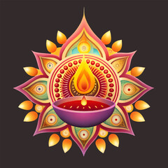 Poster - Free Vector Happy Diwali with Diya oil lamps lite during generative ai 