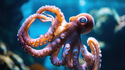 Poster - Close-up of a Curious Octopus with Blue Eye