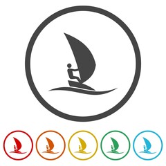 Poster - Windsurfing icon. Set icons in color circle buttons