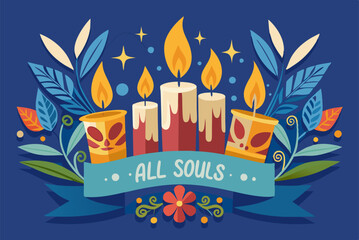 All souls day celebration with decorative candles and foliage design for remembrance and reflection