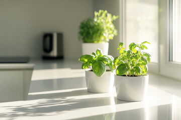 Aromatic herbs growing in a modern kitchen, bringing a touch of nature indoors