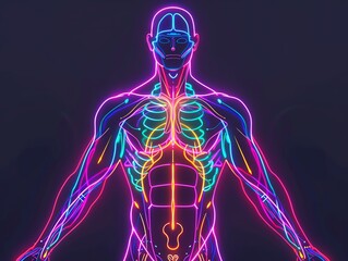 neon anatomy, muscle system, flat design illustration