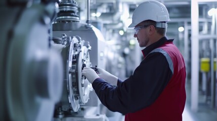 A technician testing equipment inside a power plant, focused on ensuring optimal performance and safety in energy operations.