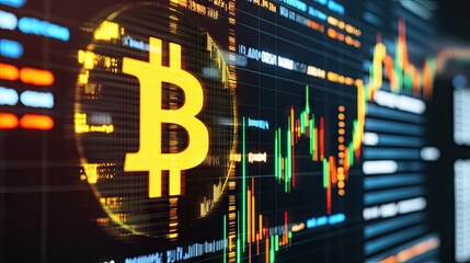 Poster - Floating cryptocurrency coins and financial icons against a digital backdrop, symbolizing online banking and cryptocurrency exchanges on secure cloud platforms.