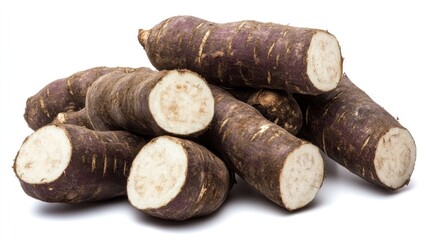 Canvas Print - Fresh Cassava Roots on White Background