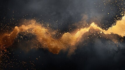 Poster - golden abstract waves on dark background