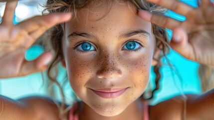 Canvas Print - Playful Girl with Blue Eyes and Freckles