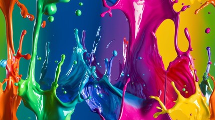Wall Mural - artistic splashes of color seamless pattern. vibrant splashes of multicolored paint background
