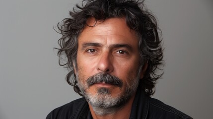 Poster - Portrait of Middle-Aged Man with Curly Hair and Beard