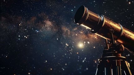 a telescope positioned against a starry night sky reveals the beauty of the cosmos and distant galax