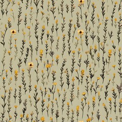 Poster - Seamless Pattern of Yellow Flowers and Green Leaves on Green Background