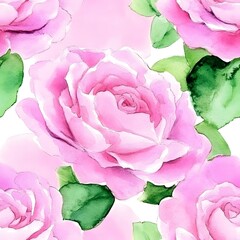 Wall Mural - Watercolor Pink Rose Flower Seamless Pattern Background