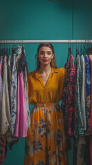 Poster - Fashion Businesswoman Arranging New Designs in Bright Studio  