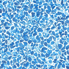 Wall Mural - Blue Watercolor Leaf Pattern Seamless Background