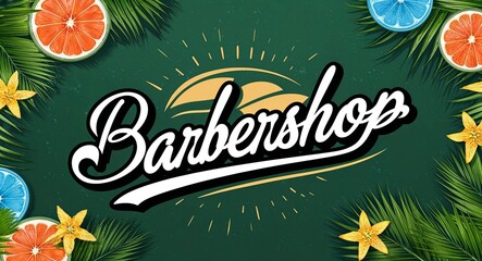 Wall Mural - Barbershop calligraphic word lettering on summer concept holiday design background