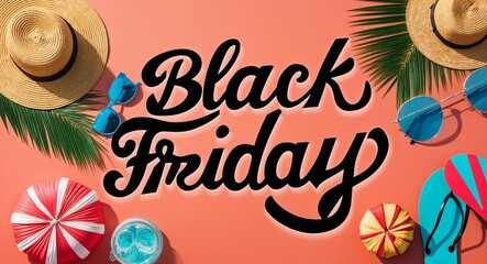 Wall Mural - black Friday calligraphic word lettering on summer concept holiday design background