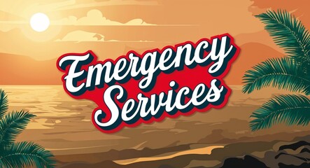 Wall Mural - Emergency Services calligraphic word lettering on summer concept holiday design background