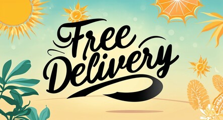 Wall Mural - Free delivery calligraphic word lettering on summer concept holiday design background