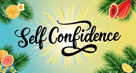 Wall Mural - self confidence calligraphic word lettering on summer concept holiday design background