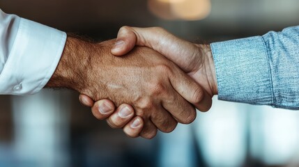 An image of two people shaking hands, representing mutual agreement and trust, possibly in a business setting, emphasizing collaboration and connection.