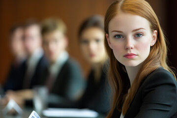 Poster - Businesswoman Negotiating During High-Stakes Boardroom Meeting