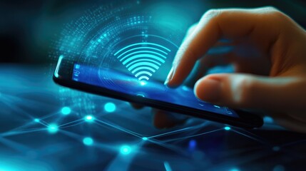 Poster - Hand Using Smartphone with WiFi Connection Icon