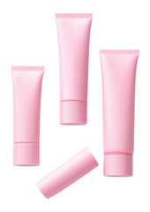 Wall Mural - PNG Pink cosmetic Tubes Mock-up cosmetics white background still life.