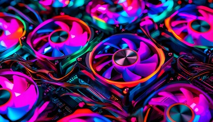 Wall Mural - Vibrant Close-Up of Colorful Computer Fans Showcasing Energy and Excitement