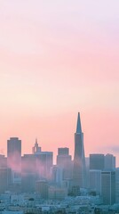 Wall Mural - Beautiful city skyline at dusk, showcasing tall buildings and a vibrant pastel sky. Perfect for urban and travel themes.