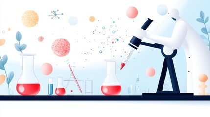 Wall Mural - A scientist using a spectrometer to analyze a sample, with various lab instruments and charts in the background, showcasing the importance of data collection.