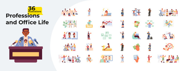 Fototapete - corporate life employment cartoon flat illustrations mega bundle. jobs occupations. tax accounting. 