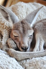 Poster - A sleeping baby kangaroo curled up on a cozy blanket.