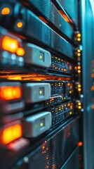 Poster - Close-up of illuminated server racks showcasing technology and data management in a modern data center.
