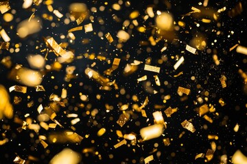 Sticker - Black background with golden falling confetti, creating an elegant and festive atmosphere